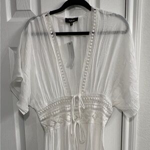 NWT AAKAA tie up maxi white bridal coverup dress
